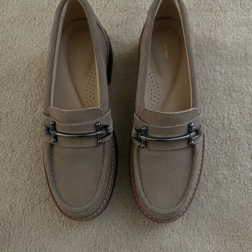 Clarks Women's Beige Suede Loafers